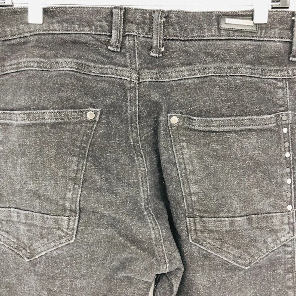 Karl Lagerfeld Men's Gray Denim Cotton Studded Skinny Moto Slim Jeans Size 32
